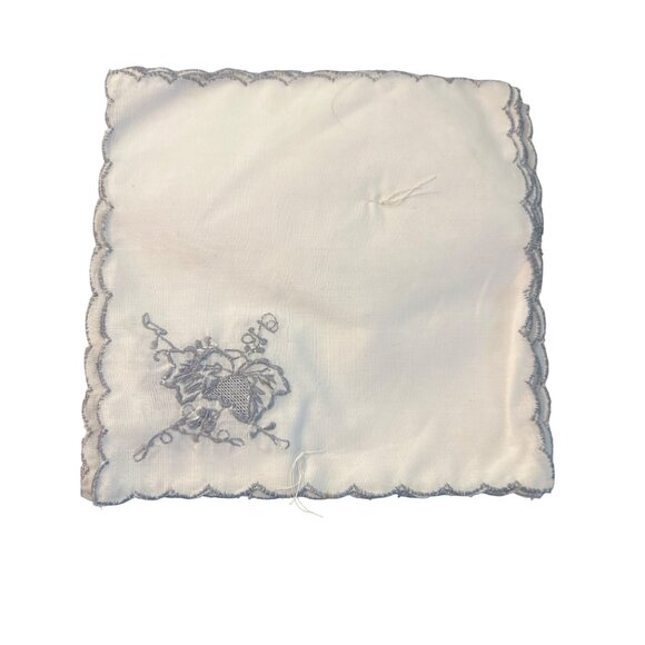 Vintage Linen Cocktail Napkins Wine Coasters Set 12 Gray Embroidery Estate NEW - Picture 4 of 4